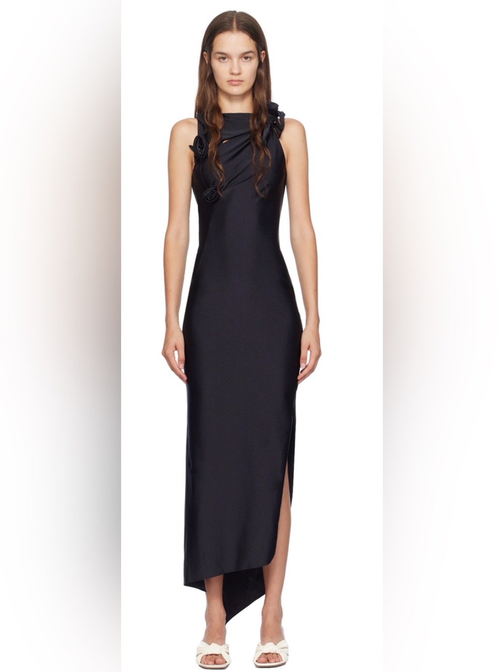 $740 COPERNI BLACK ASYMMETRIC FLOWER GOWN MAXI DRESS SIZE M